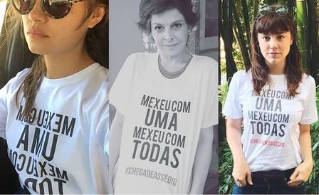 Sophie Charlotte, Drica Moraes e Alice Wegmann com uma T-shirt da campanha