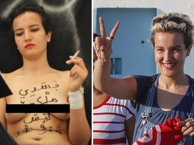Amina Sboui, uma ativista feminina de apenas 18 anos, colocou uma foto em topless no seu Facebook em 2013, que chocou a Tunísia