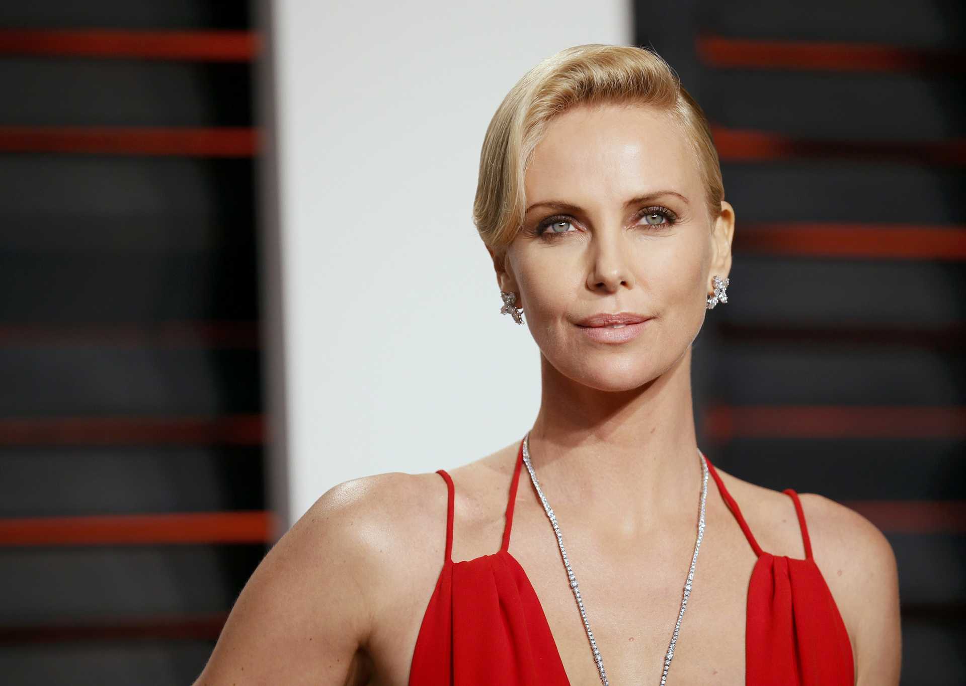 Actress Charlize Theron arrives at the Vanity Fair Oscar Party in Beverly Hills, California
