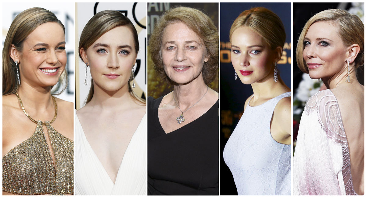 As nomeadas para o Óscar de Melhor Atriz: (da esq. para a dir.) Brie Larson, Saoirse Ronan, Charlotte Rampling, Jennifer Lawrence, Cate Blanchett (Foto: REUTERS)