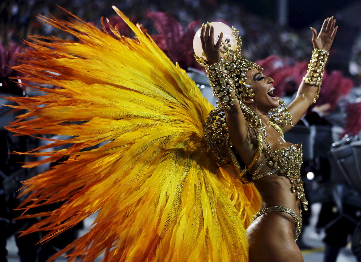 Brazilian model Sabrina Sato parades for Gavioes da Fiel samba school during carnival in Sao Paulo, Brazil