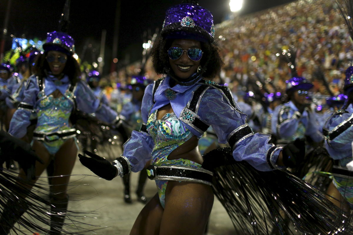 Revellers of Uniao da Ilha samba school perform during the carnival parade at the Sambadrome in Rio de Janeiro