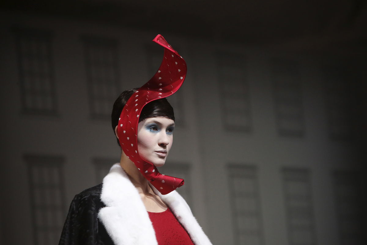 A model presents a creation from the Thom Browne Fall/Winter 2016 collection during New York Fashion Week.