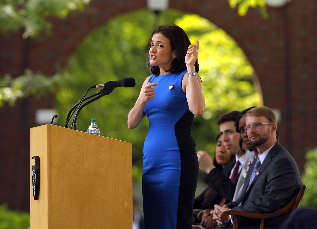 Sandberg, Facebook’s chief operating officer, speaks during Class Day ceremonies at Harvard Business School in Allston