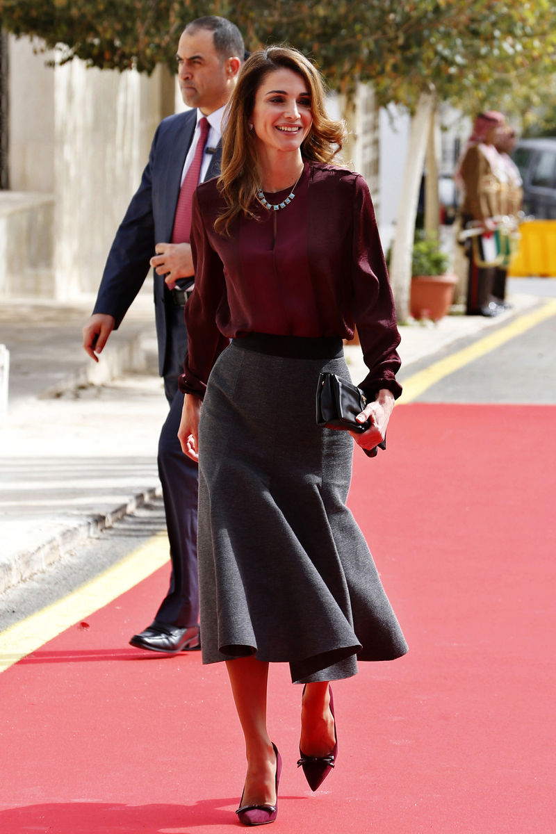 Jordan’s Queen Rania arrives for the opening of the 17th Parliament’s second ordinary session in Amman