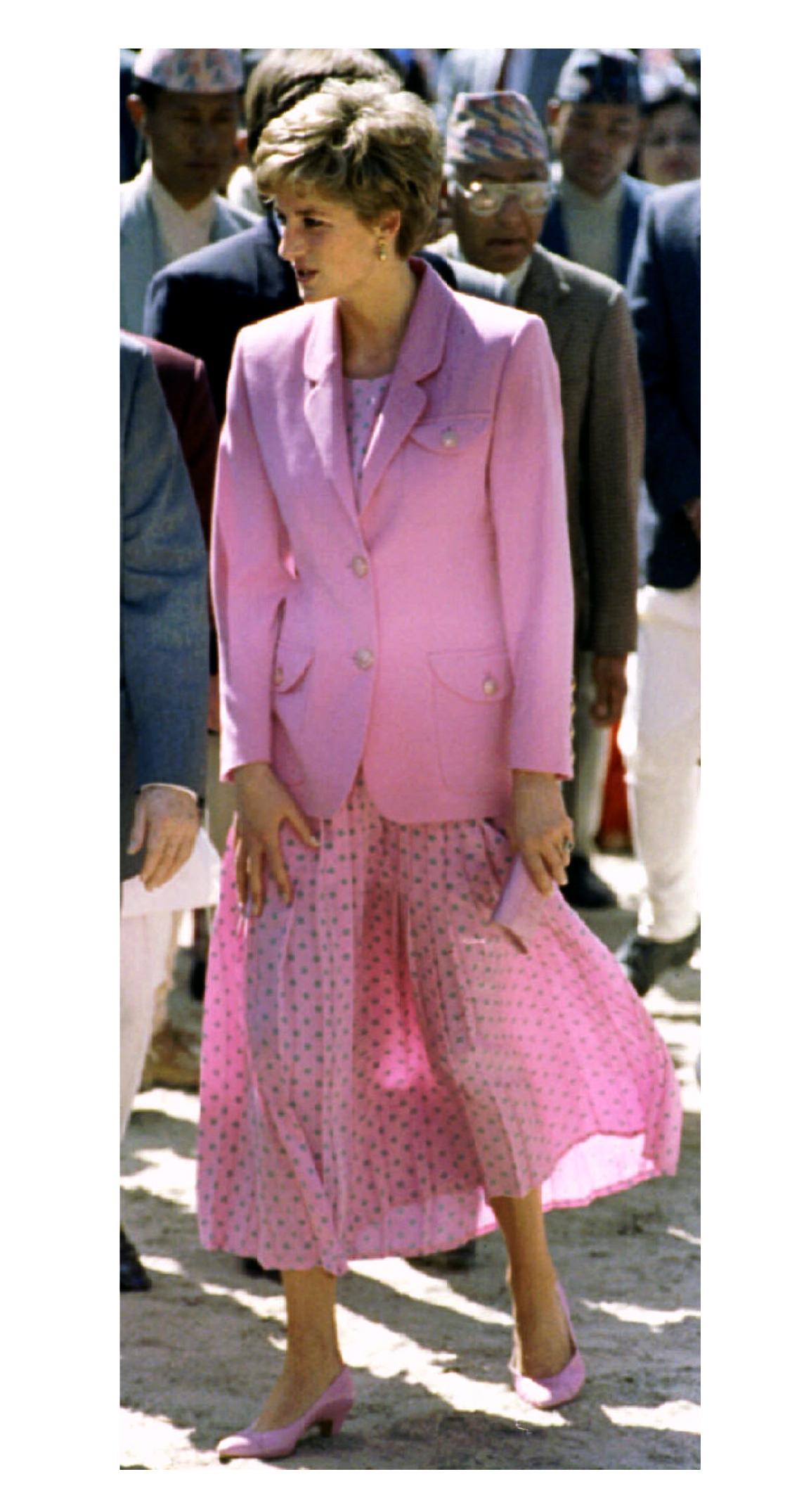 Princess Diana wearing a summer skirt during her visit to the Budhanilkantha School March 4. The Pri..