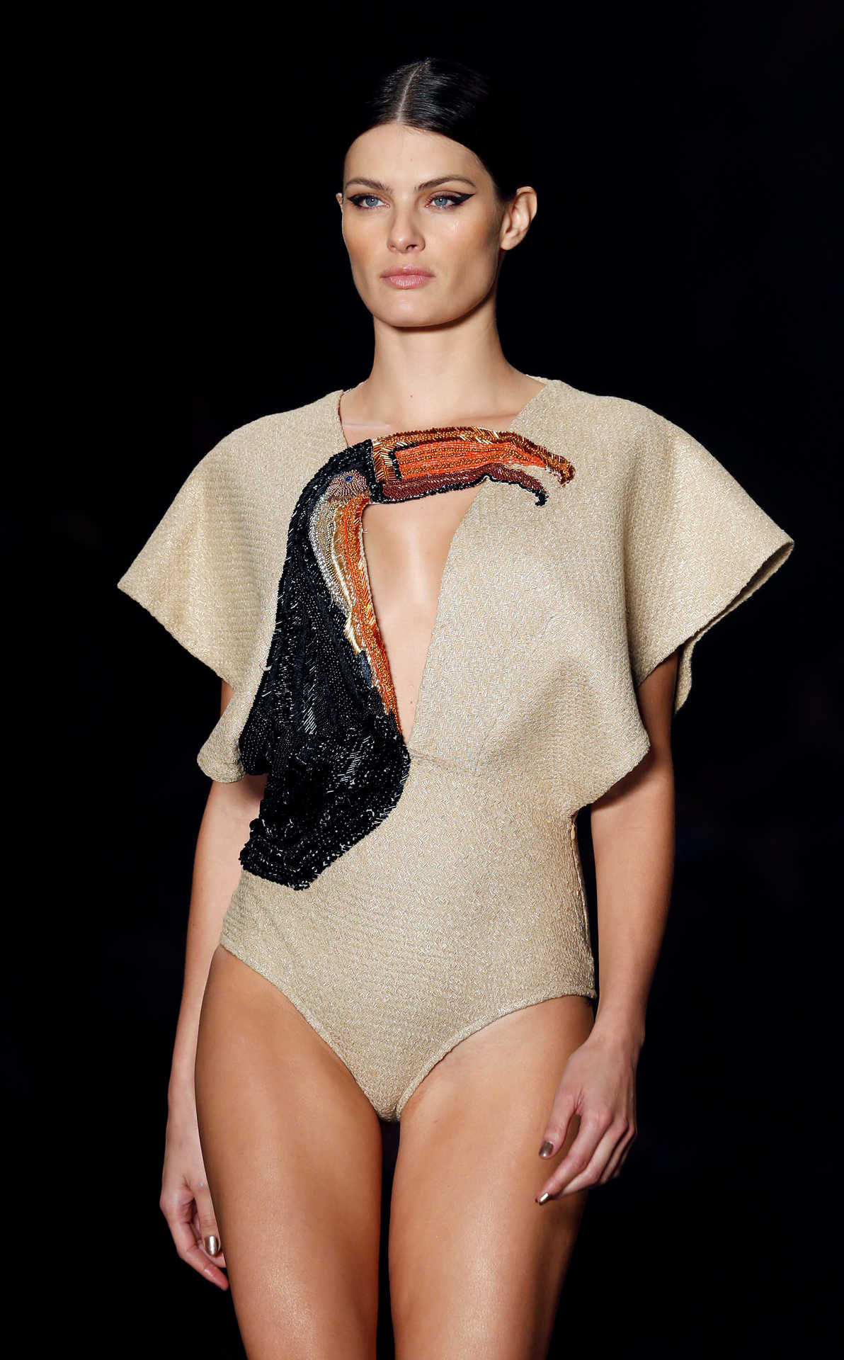 A model presents a creation from the Agua de Coco por Liana Thomaz collection during Sao Paulo Fashion Week in Sao Paulo