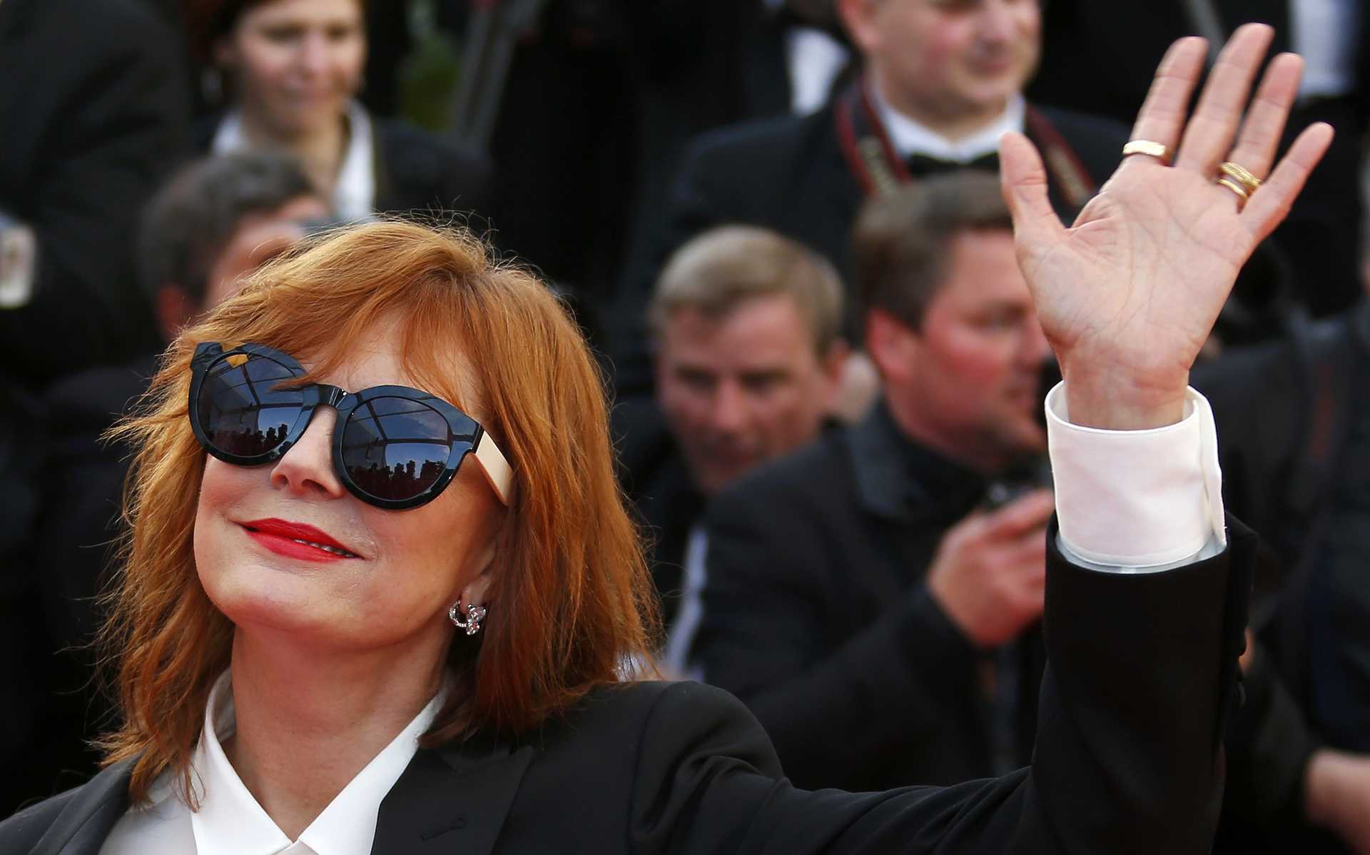 Actress Susan Sarandon poses on the red carpet as she arrives for the opening ceremony and the screening of the film “Cafe Society” out of competition during the 69th Cannes Film Festival in Cannes