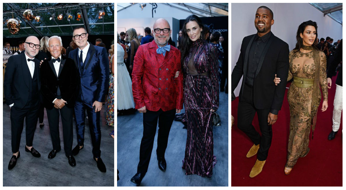 Domenico Dolce, Giorgio Armani e Stefano Gabbana, Eric Buterbaugh e Demi Moore e Kanye West com Kim Kardashian