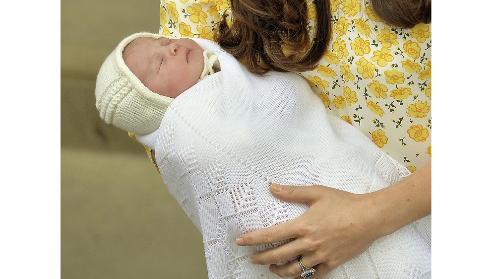 Britain’s Catherine, Duchess of Cambridge, holds her baby daughter outside the Lindo Wing of St Mary’s Hospital in London