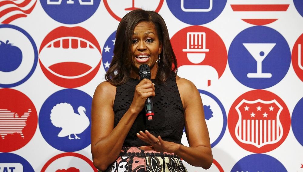 U.S. first lady Obama talks at James Beard American Restaurant in Milan