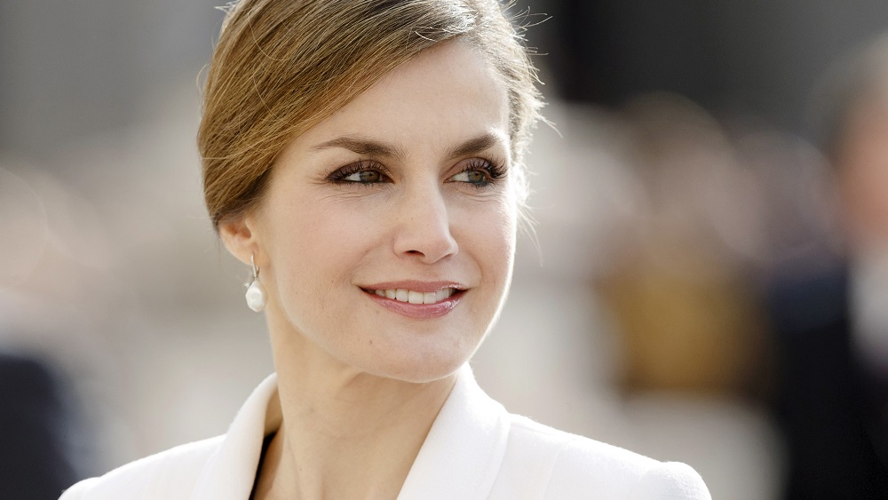 Spain's Queen Letizia looks on during the Epiphany Day celebrations at the Royal Palace in Madrid