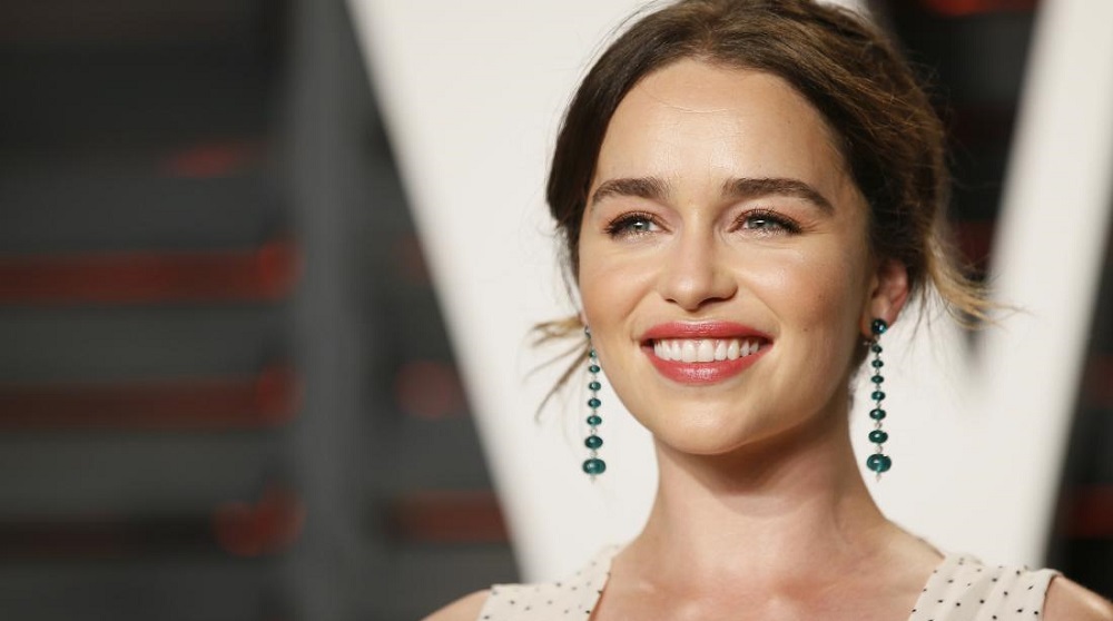 Actress Emilia Clarke arrives at the Vanity Fair Oscar Party in Beverly Hills