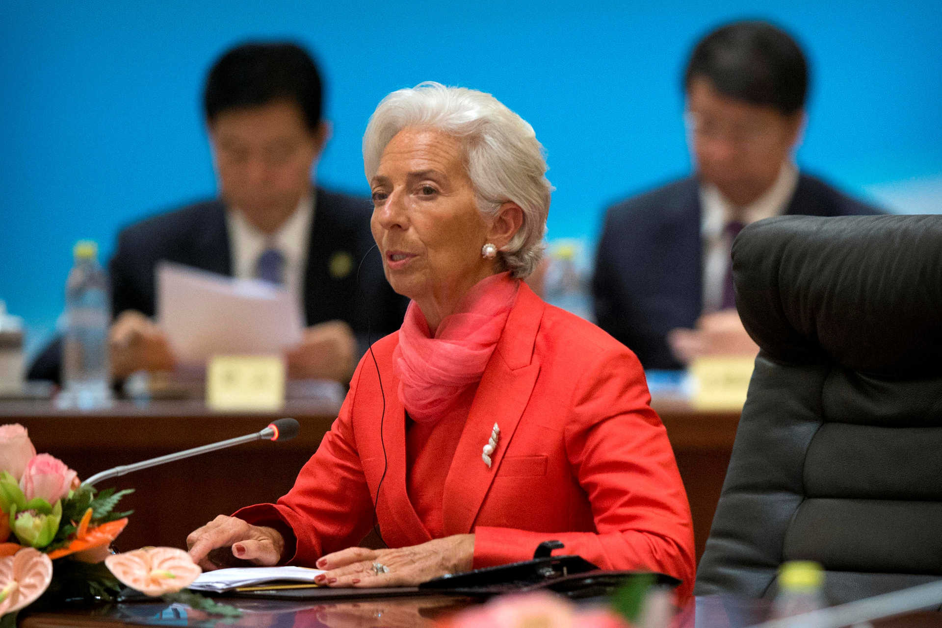 International Monetary Fund director Lagarde speaks at the 1+6 Roundtable on promoting growth in the Chinese and global economies at the Diaoyutai State Guesthouse in Beijing