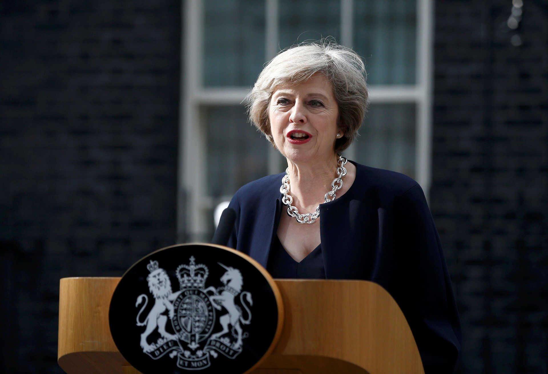 Britain’s Prime Minister, Theresa May, speaks to the media outside number 10 Downing Street, in central London