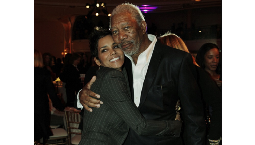 Actress Halle Berry and actor Morgan Freeman pose at The Hollywood Reporter Power 100 Women in Entertainment breakfast in Beverly Hills