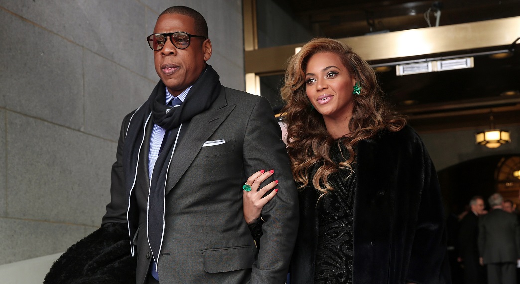 Recording artists Jay-Z and Beyonce arrive for the presidential inauguration on the West Front of the U.S. Capitol in Washington