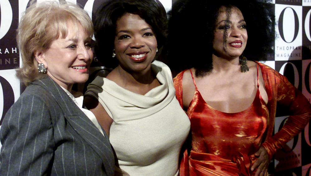 WINFREY, ROSS AND WALTERS POSE AT MAGAZINE LAUNCH PARTY.