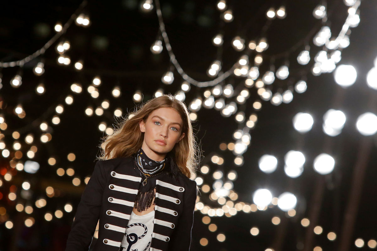 Model Gigi Hadid presents a creation from Tommy Hilfiger’s Spring/Summer 2017 collection at New York Fashion Week in Manhattan, New York, U.S.