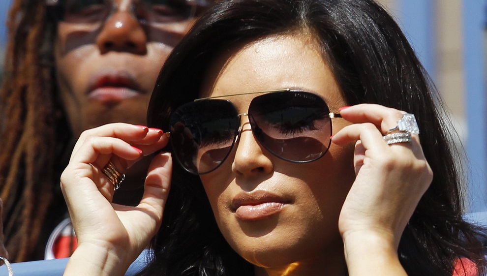 Actress and socialite Kim Kardashian watches the match between Serena Williams of the U.S. and Anastasia Pavlyuchenkova of Russia at the U.S. Open tennis tournament in New York