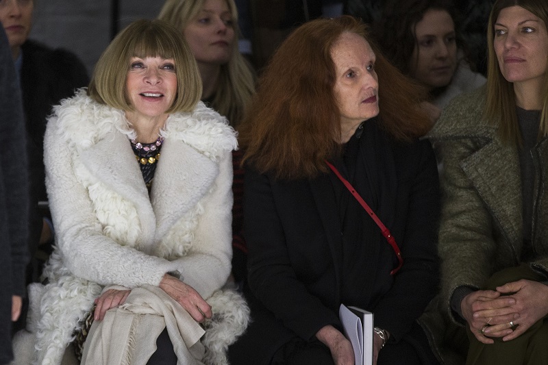 U.S. Vogue’s editor Wintour and creative director Coddington sit in the audience before the Rodarte Fall/Winter 2015 collection during New York Fashion Week