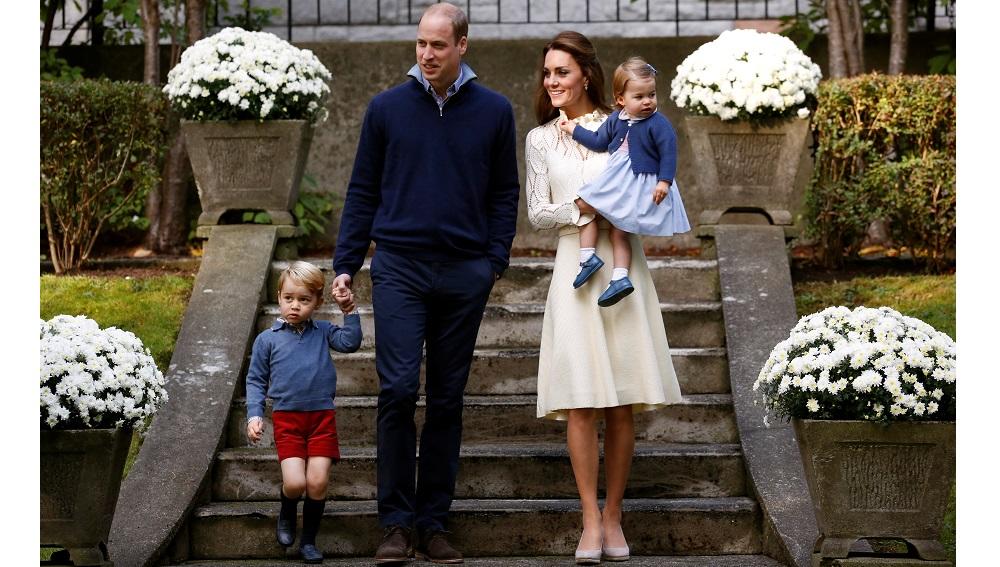 Britain’s Prince William, Catherine, Duchess of Cambridge, Prince George and Princess Charlotte arrive at a children’s party at Government House in Victoria