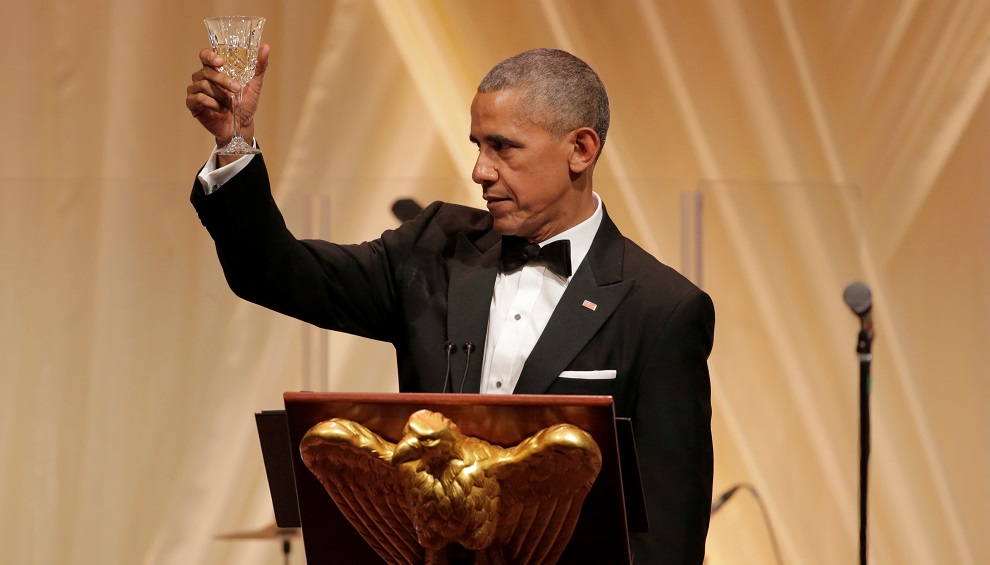 U.S. President Barack Obama toasts Italian Prime Minister Renzi during a State Dinner at the White House in Washington