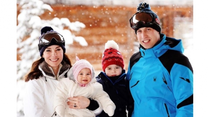 Kate Middleton, William e os filhos numa viagem aos Alpes franceses, em março