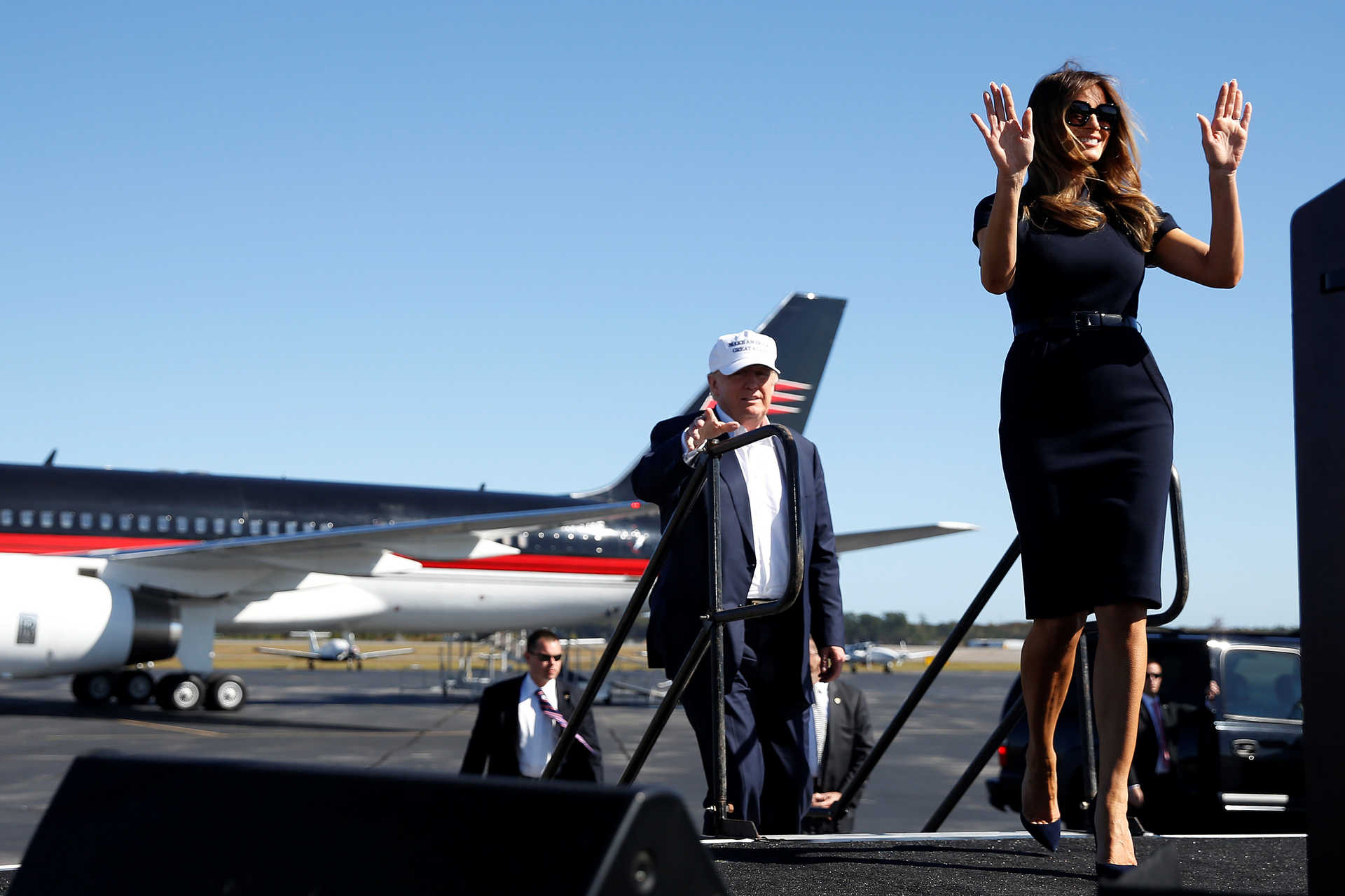 Republican presidential nominee Donald Trump and his wife Melania Trump attend a campaign rally in Wilmington
