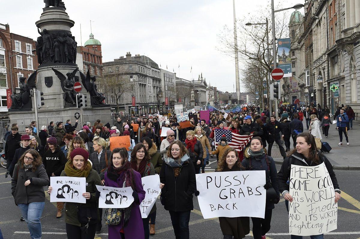 Protesters take part in the Women’s March on Dublin