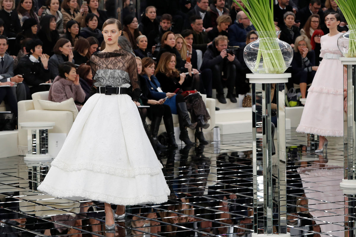 Model Lindsey Wixson presents a creation by German designer Karl Lagerfeld as part of his Haute Couture Spring/Summer 2017 fashion show for Chanel in Paris