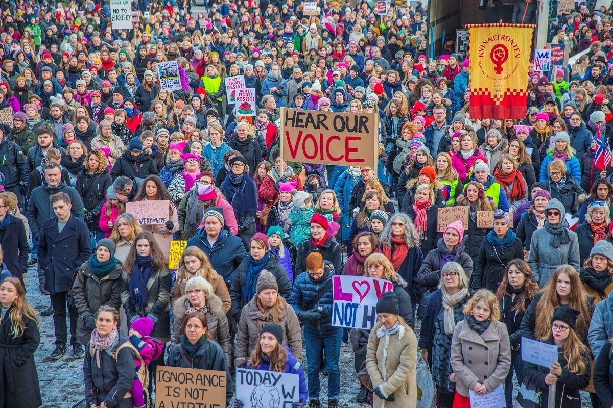 Protesters gather for the Women’s March in Oslo