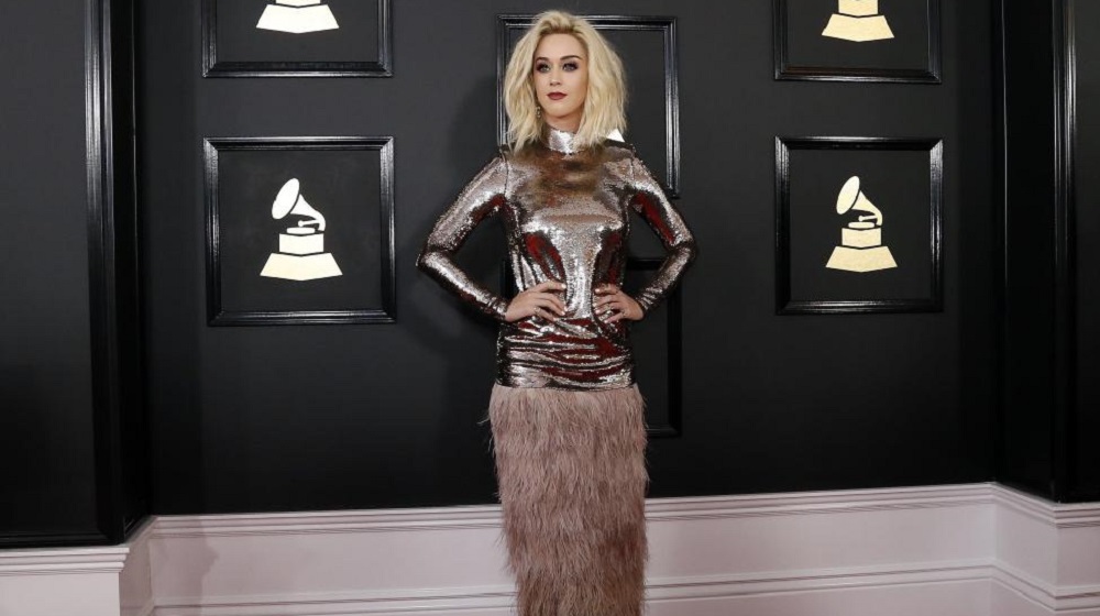 Singer Katy Perry arrives at the 59th Annual Grammy Awards in Los Angeles