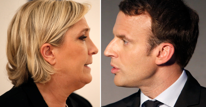 A combination picture shows portraits of candidates for the second round in the 2017 French presidential election Marine Le Pen and Emmanuel Macron