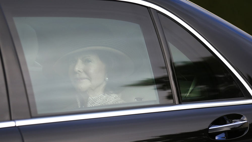 Queen Silvia of Sweden looks on during her visit at the Bellevue presidential palace in Berlin