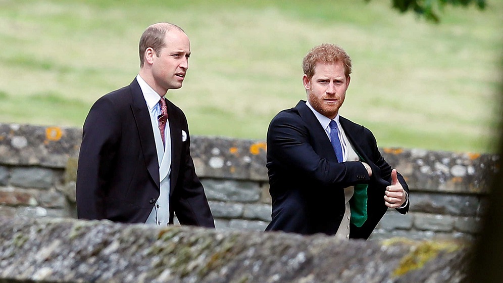 Britain’s Prince Harry and Prince William attend the wedding of Pippa Middleton, the sister of Britain’s Catherine, Duchess of Cambridge, and James Matthews at St Mark’s Church in Englefield, west of London