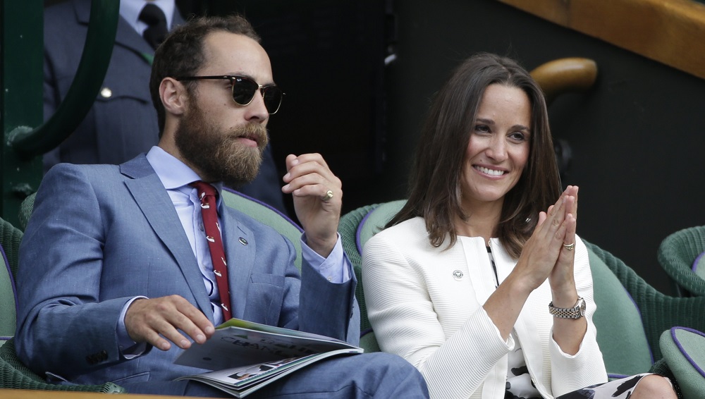 Pippa and James Middleton watch the women’s singles tennis match between Angelique Kerber of Germany and Heather Watson of Britain at the Wimbledon Tennis Championships, in centre court, London