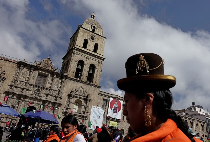 Women participate in May Day celebrations in La Paz