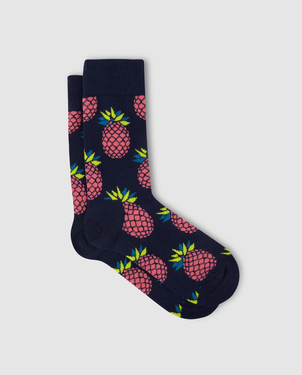 Meia de mulher Happy Socks azul marinho com ananases, El Corte Inglés, €9