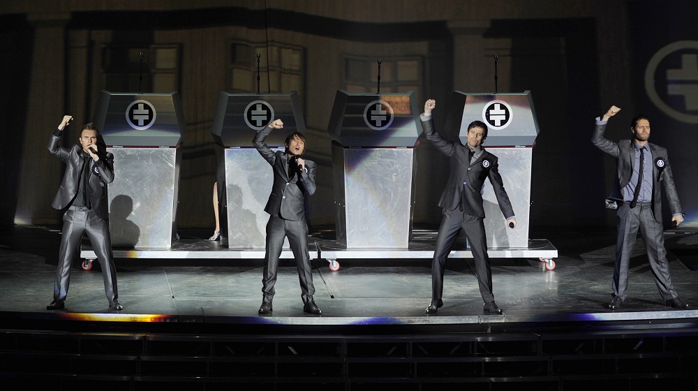 British group Take That perform on stage during their concert at the O2 arena in London