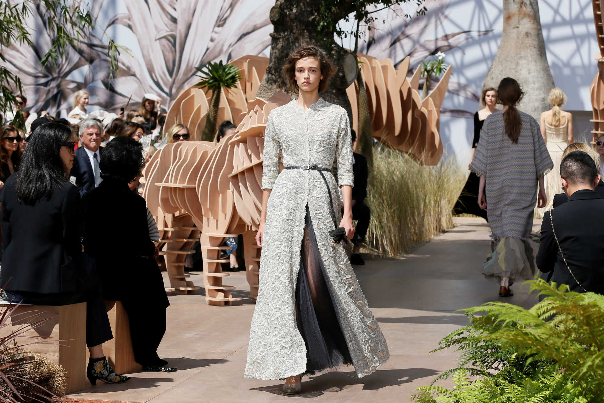 A model presents a creation by Italian designer Maria Grazia Chiuri as part of her Haute Couture Fall/Winter 2017/2018 collection for fashion house Dior in Paris