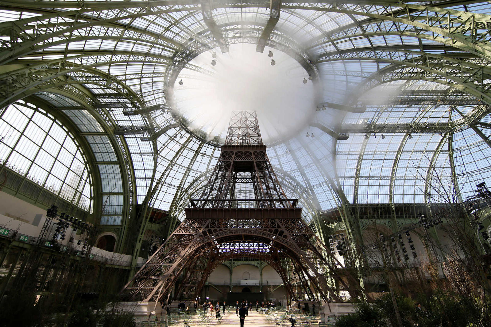 A giant replica of the Eiffel Tower is seen at the Grand Palais before the German designer Karl Lagerfeld Fall/Winter 2017/2018 collection for fashion house Chanel in Paris