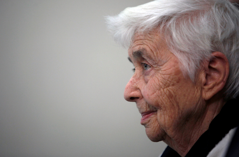 German-born nun Ruth Pfau attends a press conference at Marie Adelaide Leprosy Centre in Karachi