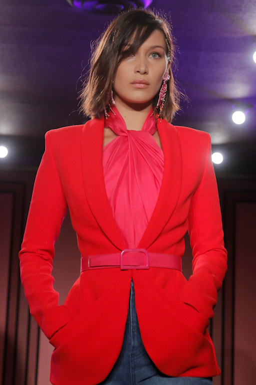 Model Bella Hadid presents a creation from the Brandon Maxwell Spring/Summer 2018 collection at New York Fashion Week in Manhattan, New York, U.S.