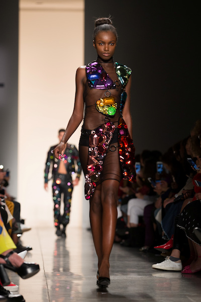 Model presents creations from the Jeremy Scott Spring/Summer 2018 collection during Fashion Week in New York