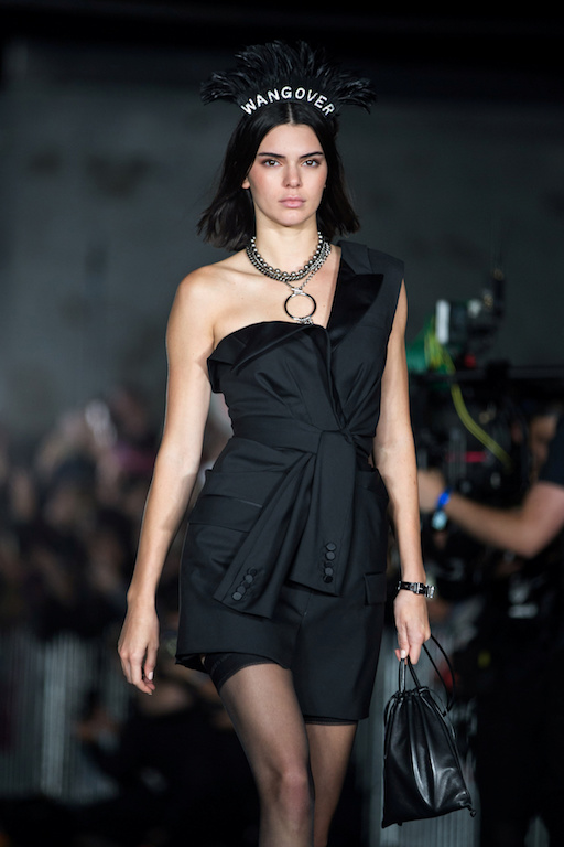 Model Jenner presents creations from the Alexander Wang Spring/Summer 2018 collection in New York