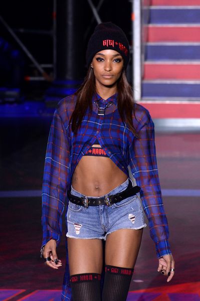 A model displays a creation from the Tommy Hilfiger Spring/Summer 2018 show at London Fashion Week, in London