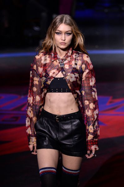 Model Gigi Hadid displays a creation from the Tommy Hilfiger Spring/Summer 2018 show at London Fashion Week, in London