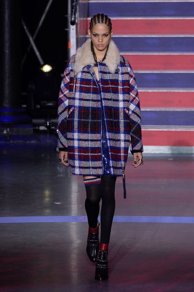 A model displays a creation from the Tommy Hilfiger Spring/Summer 2018 show in a presentation at London Fashion Week, in London