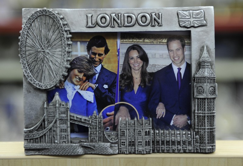 A souvenir picture frame is seen at a shop in London